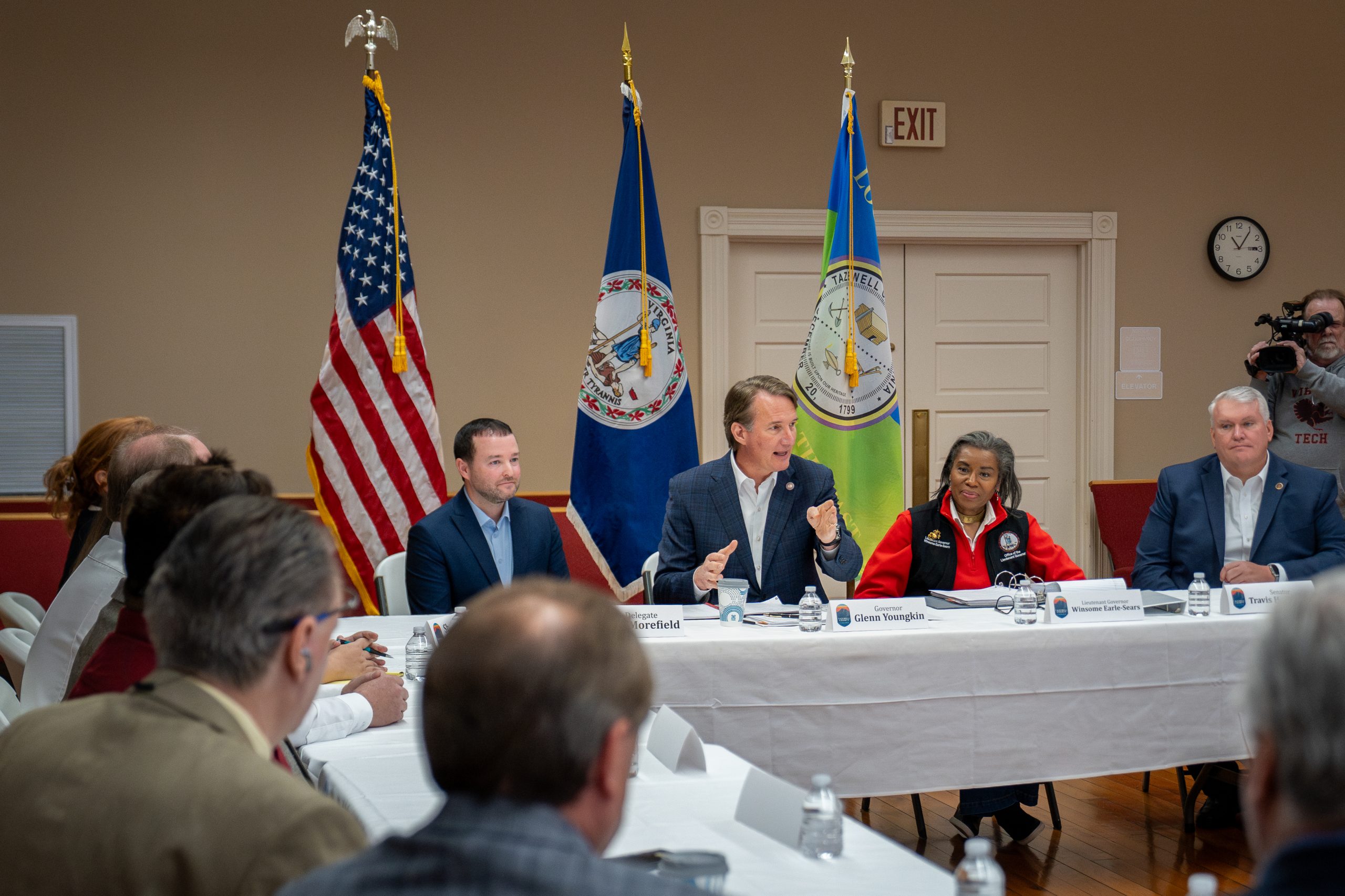 Disaster Recovery Meeting, Tazewell Will Morefield, Glenn Youngkin, Winsome Earle Sears, Travis Hackworth