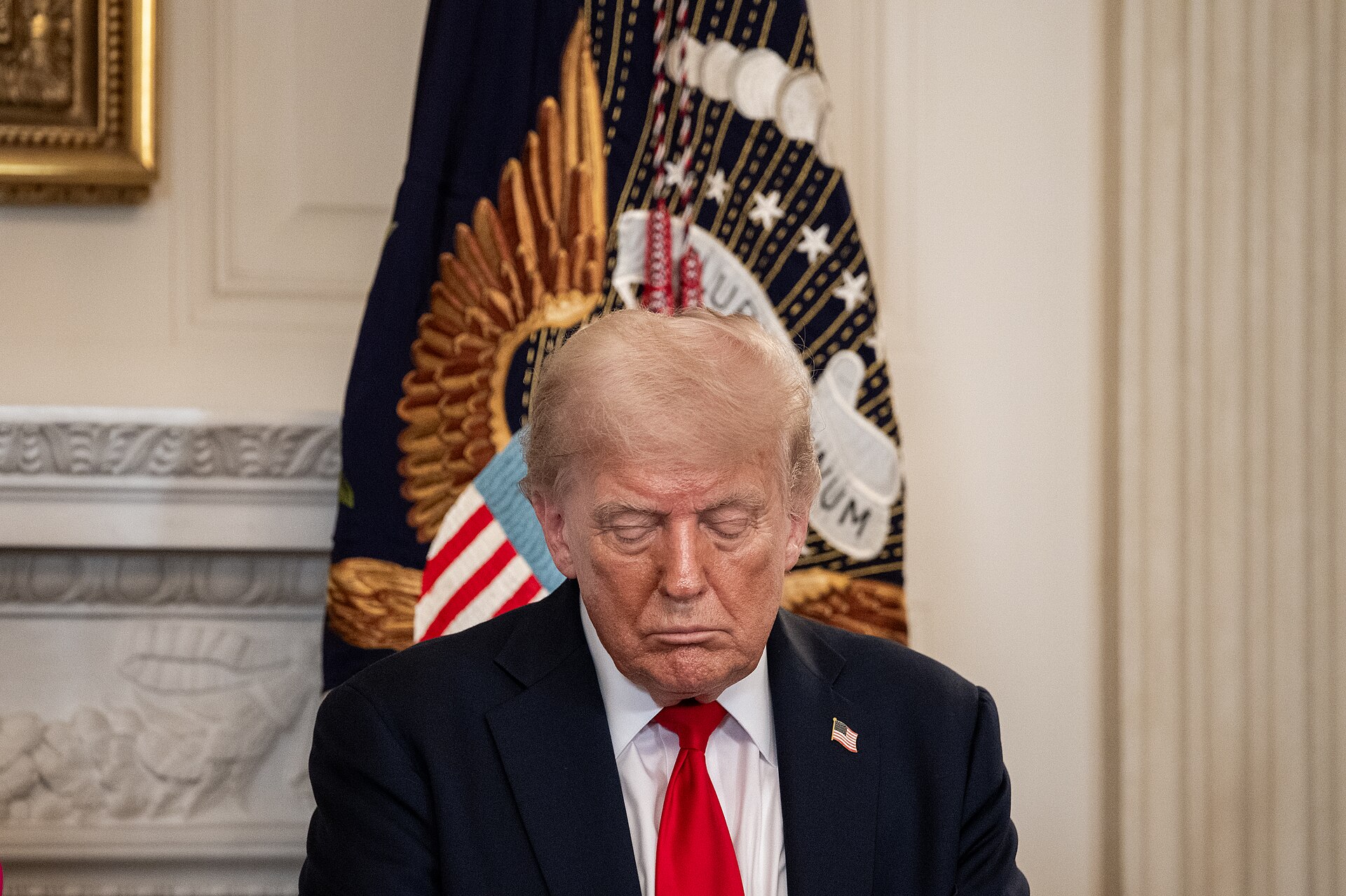 Faith Office Advisor Paula White Cain offers a prayer at a luncheon and briefing with President Donald Trump and the White House Faith Office (54659199470)