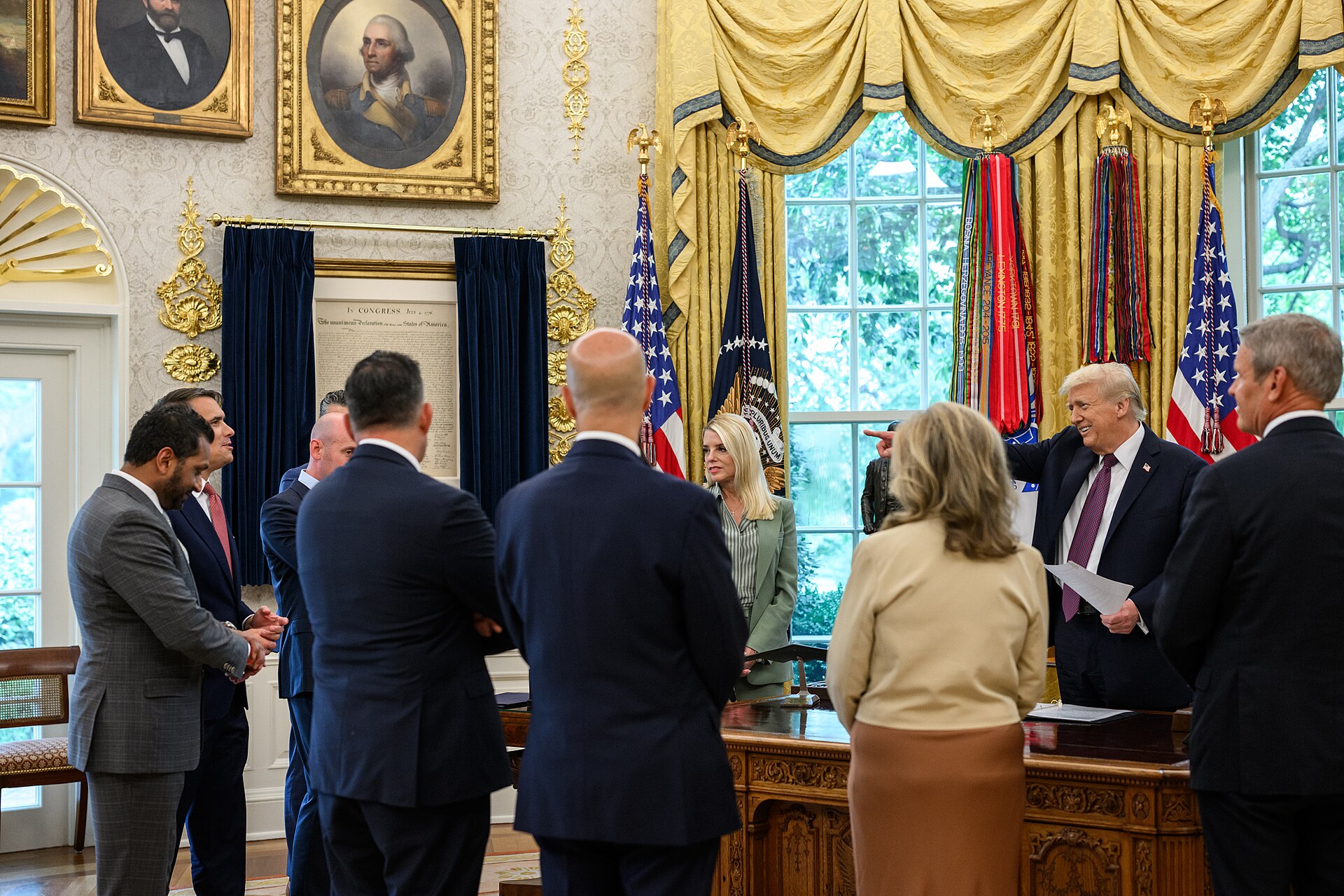 President Donald Trump speaks with Deputy Attorney General Todd Blanche and others before signing a Presidential Memorandum that will deploy the National Guard to Memphis (54792592210)