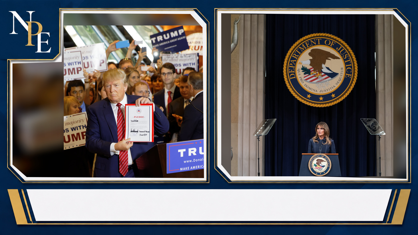 Donald Trump and U.S. Department of Justice featured editorial graphic
