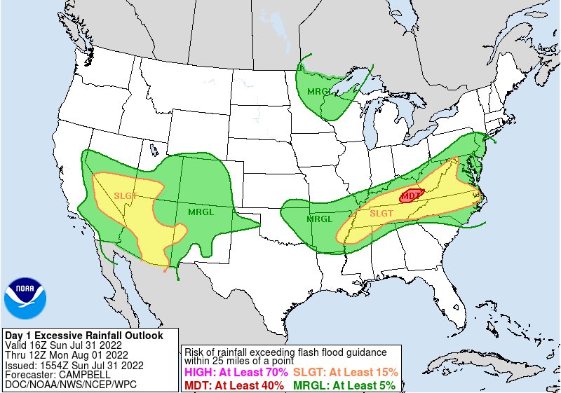 July 31, 2022 Weather Prediction Center Day 1 Outlook