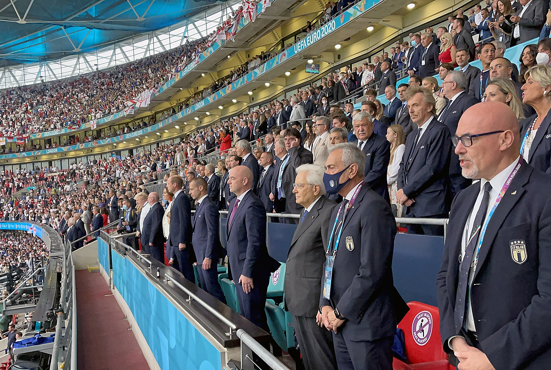 UEFA Euro 2020 Final Sergio Mattarella with Gianni Infantino and Gabriele Gravina