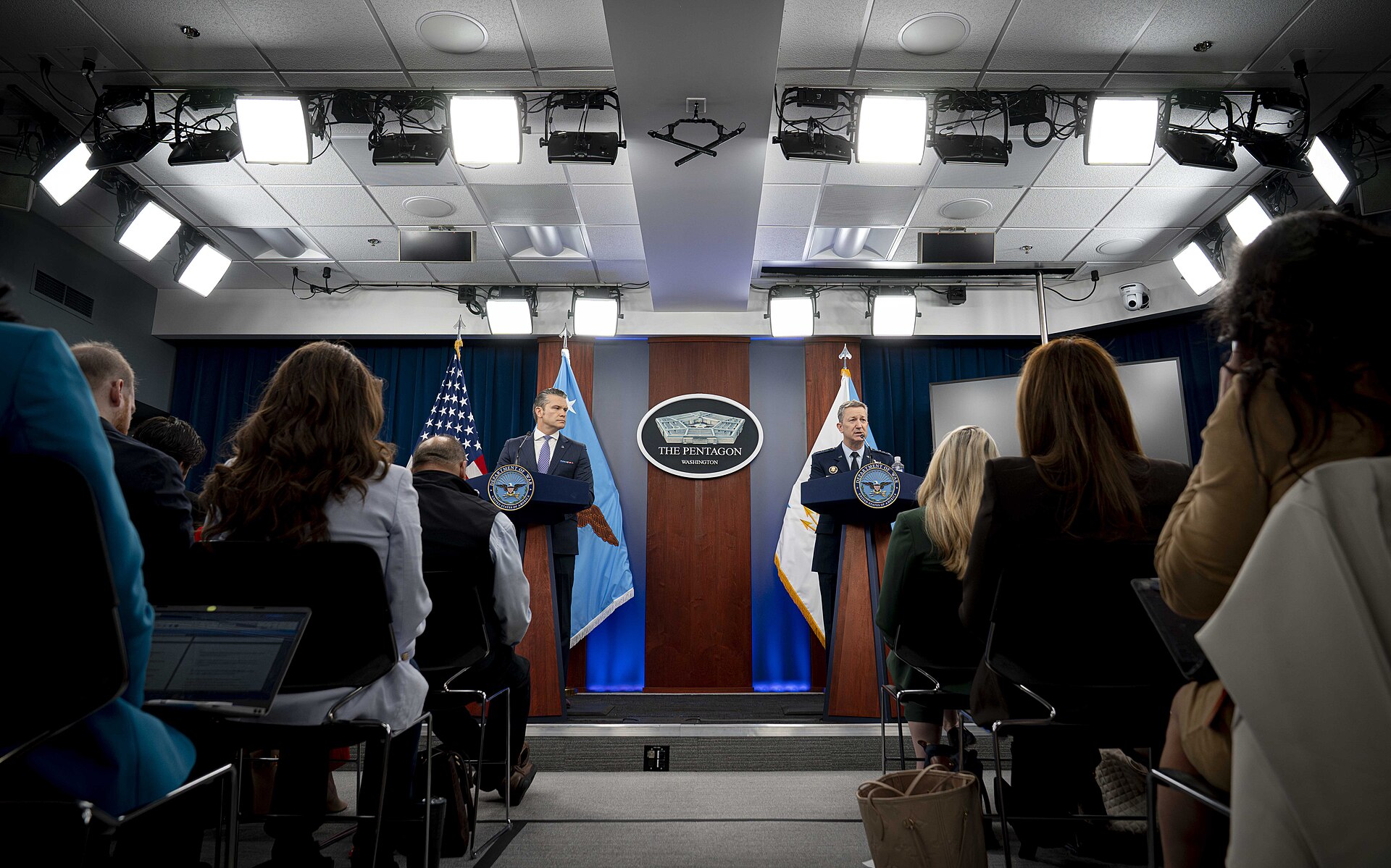 Chairman of the Joint Chiefs of Staff Gen. Dan Caine, alongside Secretary of War Pete Hegseth, holds a press briefing at the Pentagon in Arlington, Virginia, March 31, 2026 2