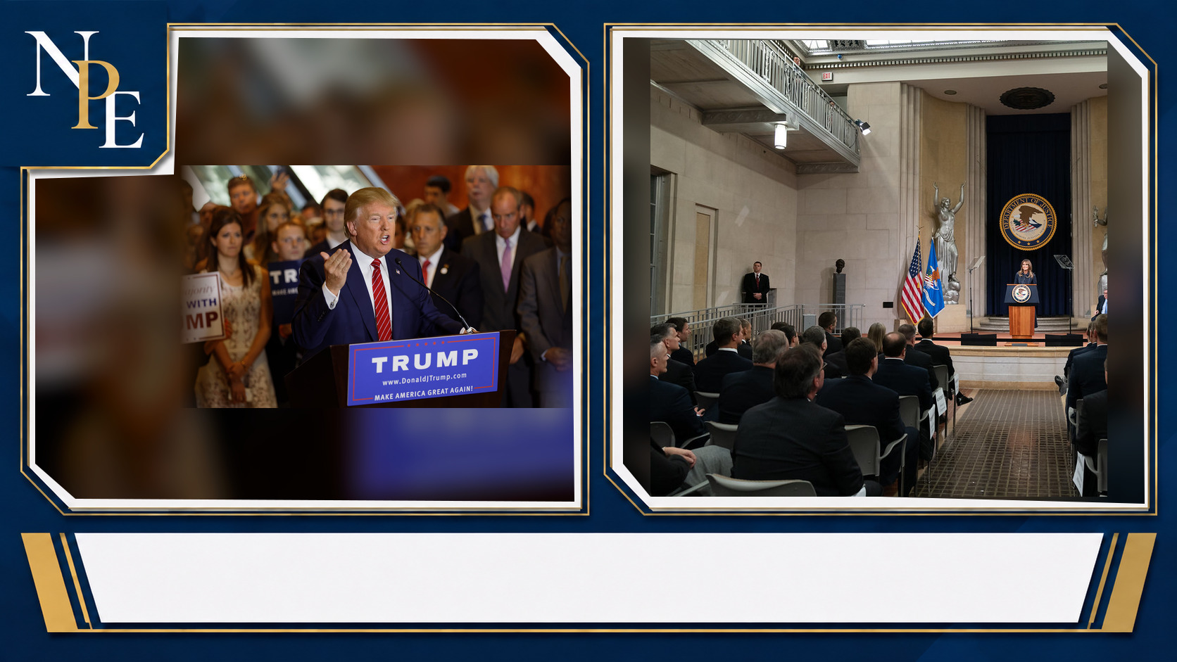 Donald Trump and U.S. Department of Justice featured editorial graphic