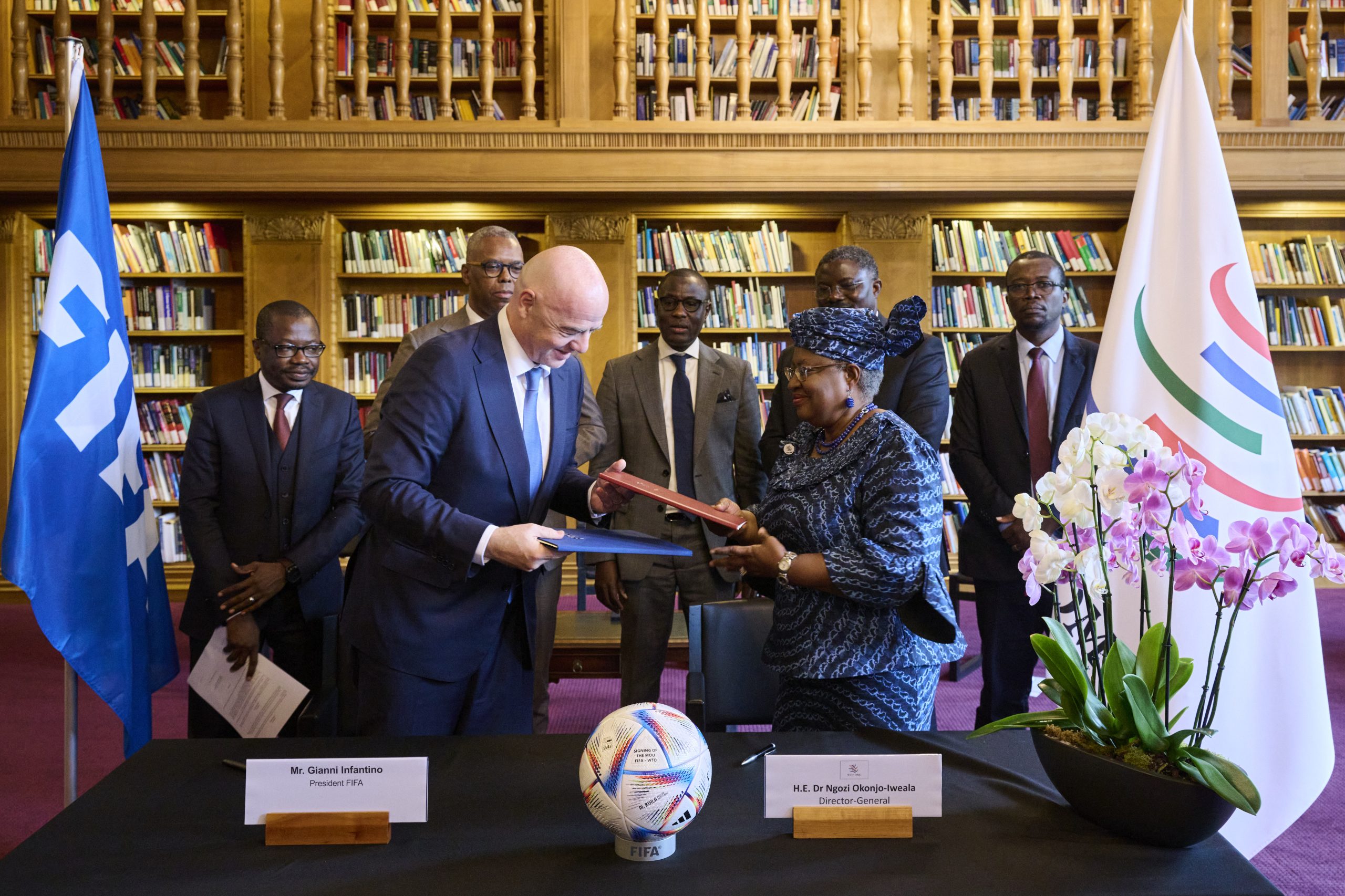 DG Ngozi Okonjo Iweala and Gianni Infantino, President of FIFA, sign a Memorandum of Understanding