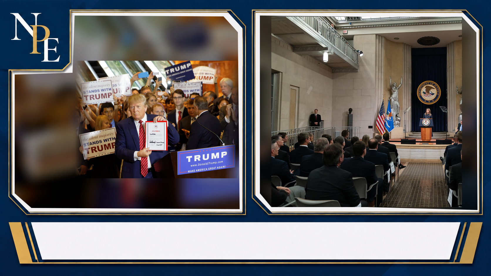 Donald Trump and U.S. Department of Justice featured editorial graphic