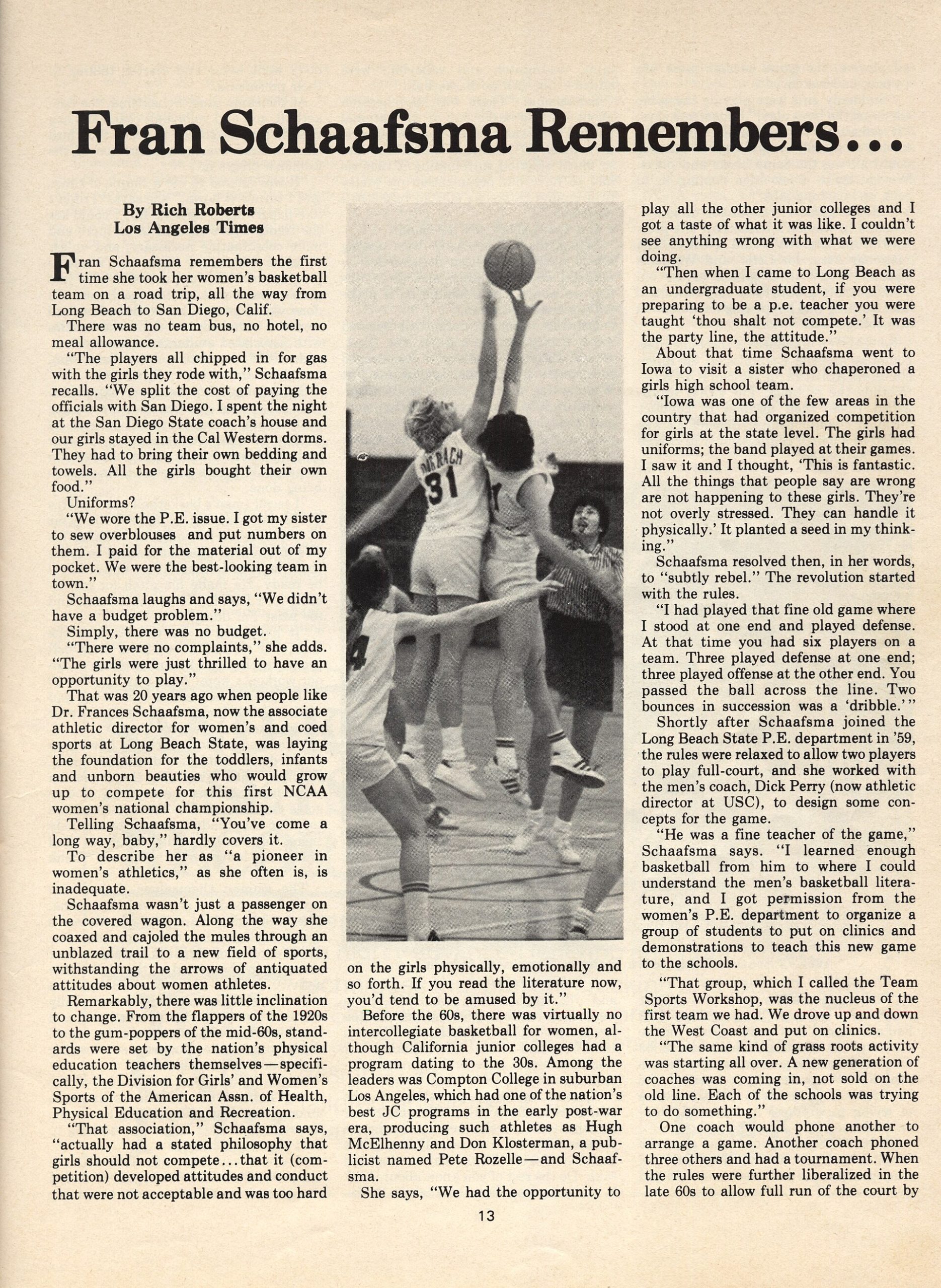 Fran Schaafsma Remembers Women's Basketball Championship 1982 March 26 28 p1
