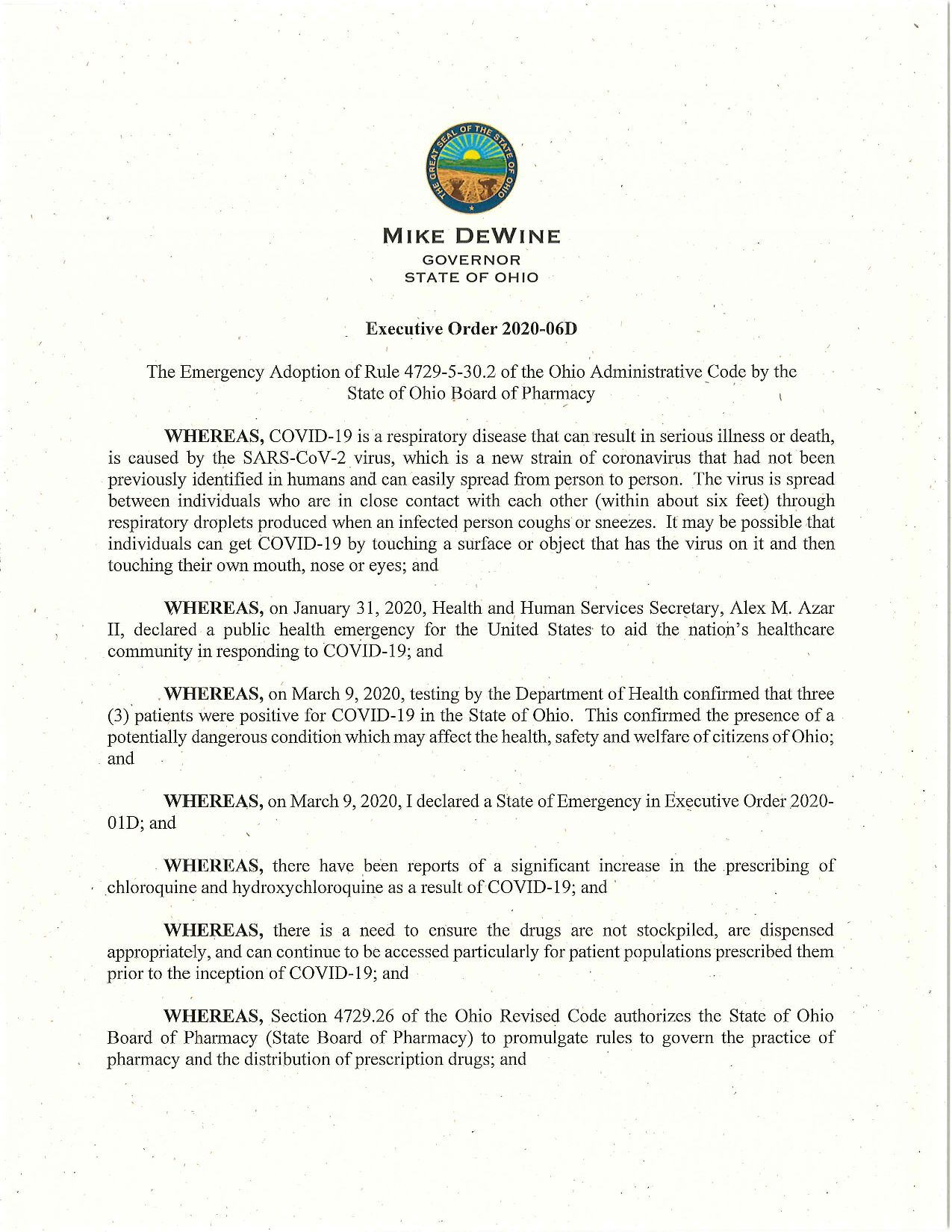 The emergency adoption of rule 4729 5 30.2 of the Ohio Administrative Code by the State of Ohio Board of Pharmacy DPLA 38784f69a040c8758ca09a4acdc19929
