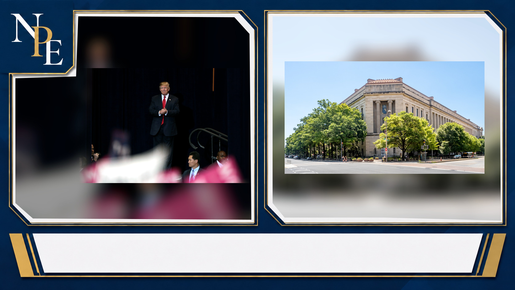 Donald Trump and U.S. Department of Justice featured editorial graphic