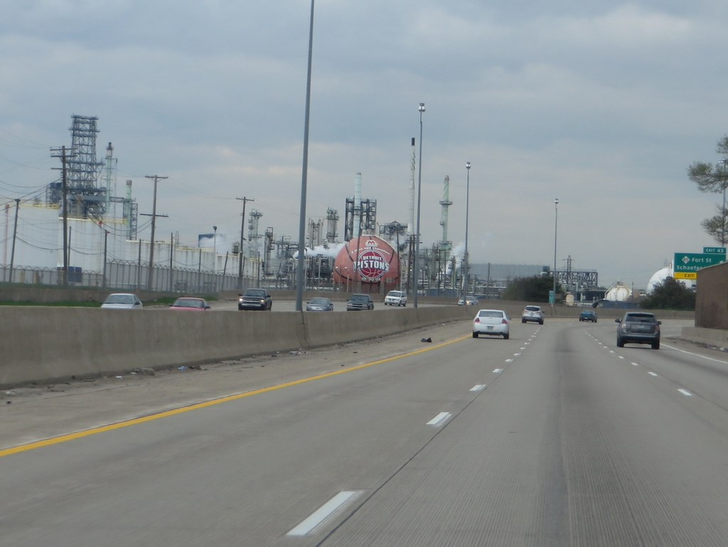 Detroit Pistons Gas Tank Basketball at Marathon Oil Refinery Near Detroit, Michigan, Interstate 75 Northbound