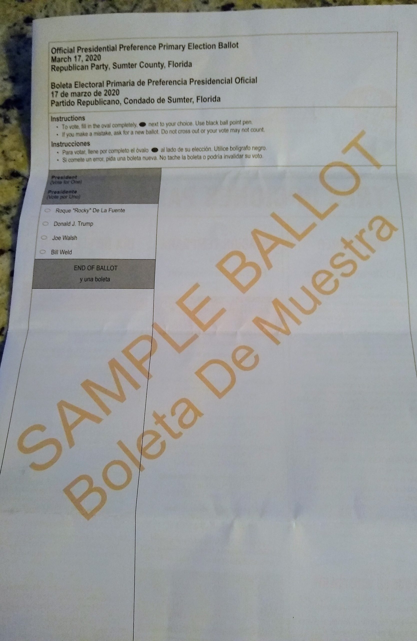 Sample Ballot Republican Party Sumter County Florida