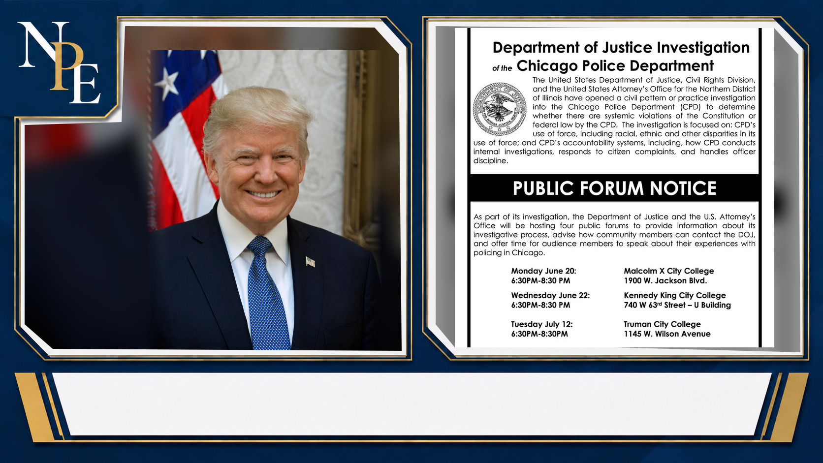 Donald Trump and United States Department of Justice featured editorial graphic